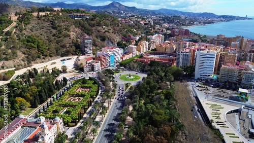 Aerial Malaga Spain spanish city modern new buildings Alboran Sea drone photo