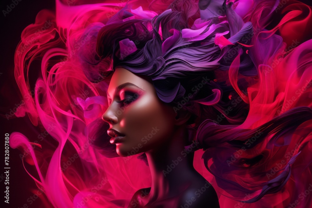 A vibrant magenta and black background with digital artistry