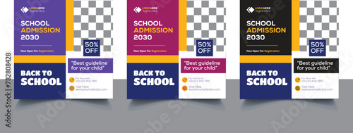 School Admission Social Media Post Banner Promotion Ads | Educational Social Media Most Square Flyer Back To School | Web Banner Design Template With Various Colors Bundle photo