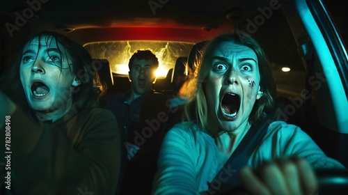 People in the car a second before the accident People are scared and screaming in the car
 photo