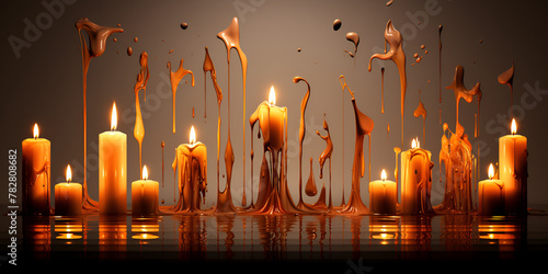 jewish holiday Hanukkah background with menorah and burning candles photo
