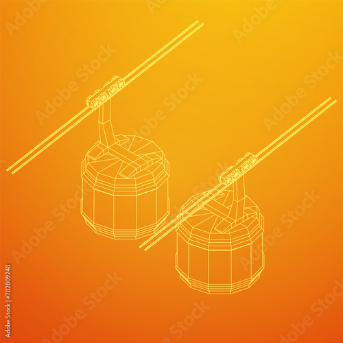 Cable car cabin gondola. Funicular simple cableway concept. Wireframe low poly mesh vector illustration