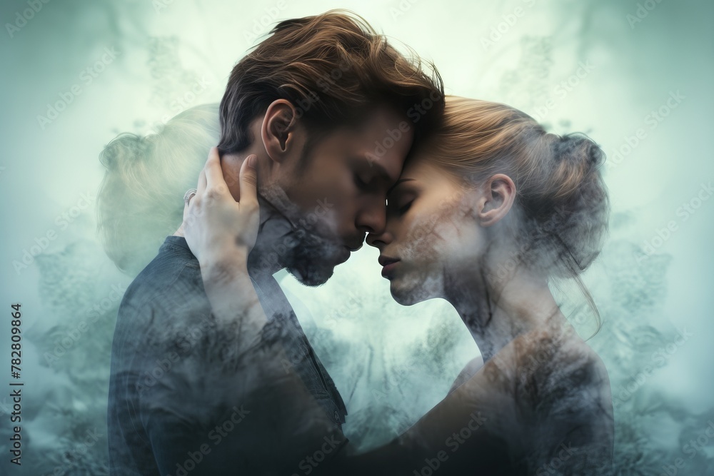 Triple exposure of a couple in a loving embrace Triple exposure of a couple in a loving embrace