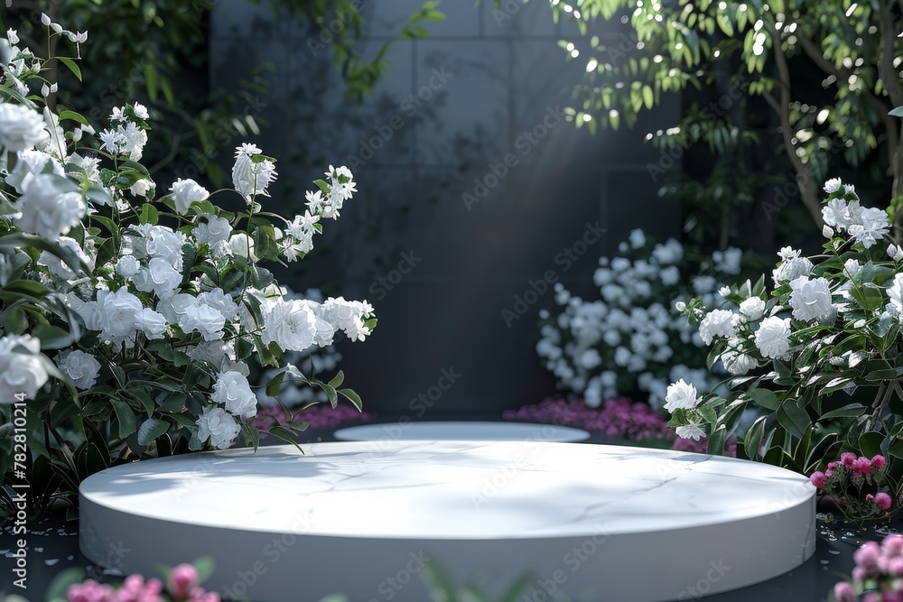 garden rose podium 3d for beautiful display beauty product mock up for cosmetic or product Promotion advertising banner Luxury garden rose podium 3d for beautiful display beauty product mock up for cosmetic or product Promotion advertising banner Luxury