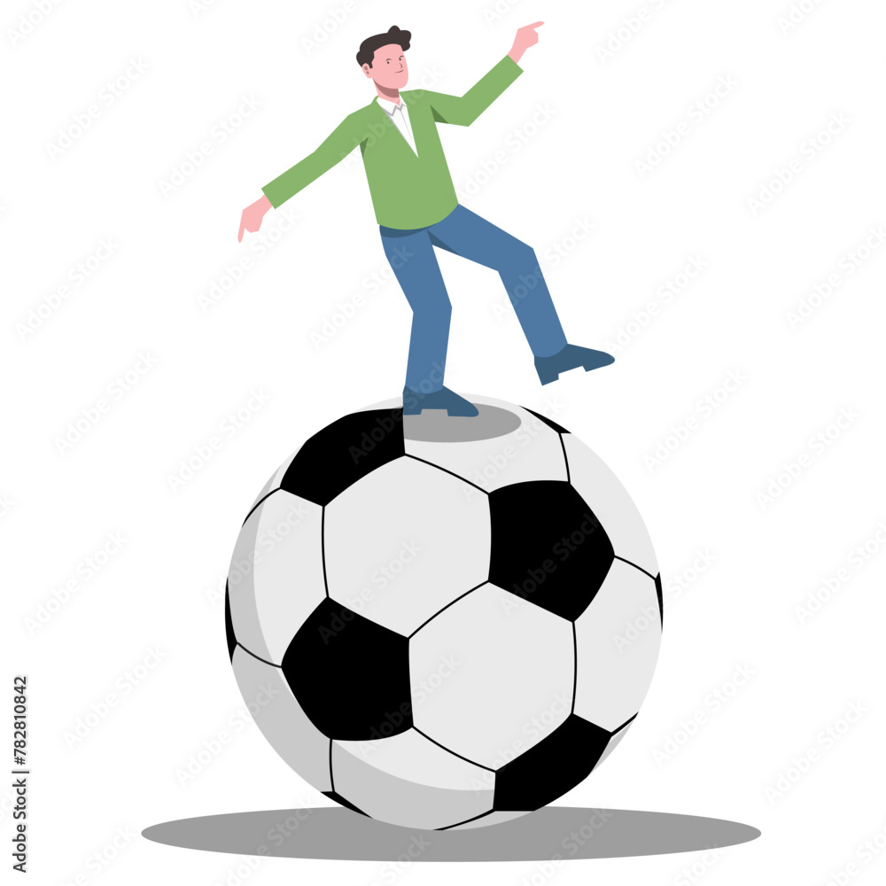 keeping business balance with concept of person standing on ball. take care of business. work hard. maintain business. finance. suitable for business themes.