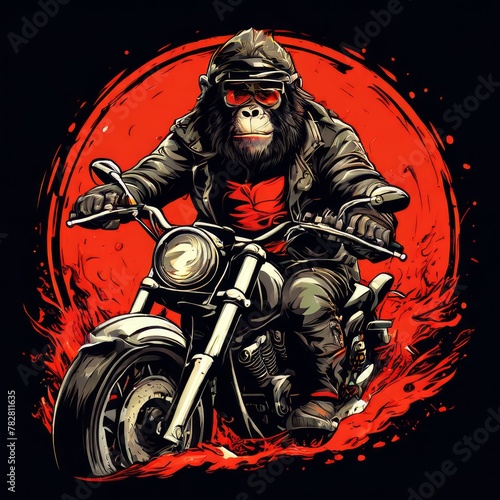 a monkey Super biker t shirt sticker design