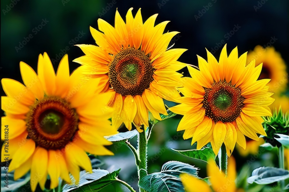 Fototapeta premium a Stunning yellow sunflowers in full bloom.