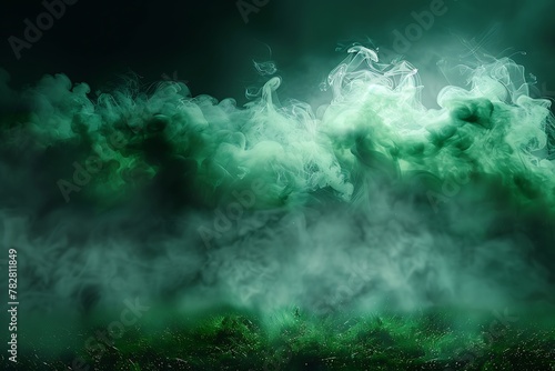 Stadium odor mist, smoke, green background, dark ground, mild scent, deadly black smell. Background: translucent green grass, smoke, cloud, fart, soccer, night field, dust, poison, and potion. unclean