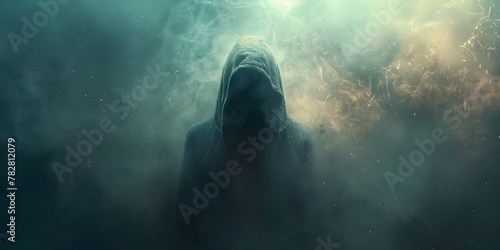 Shrouded Character Unveiling the Hidden Truths in an Ethereal Mystical Atmosphere with Copy Space photo