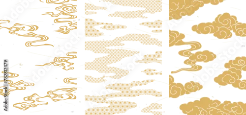 Obraz 雲と和柄のシンプルな背景セット