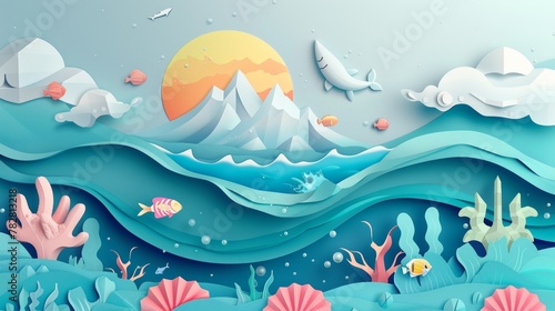 World oceans day illustration in paper style © MOUISITON