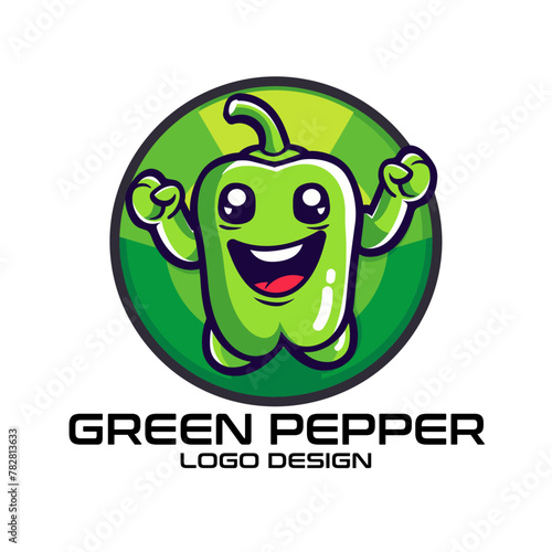Green Pepper Vector Cartoon Logo Design