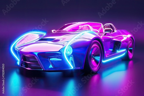 A futuristic sports car with a glowing neon outline.