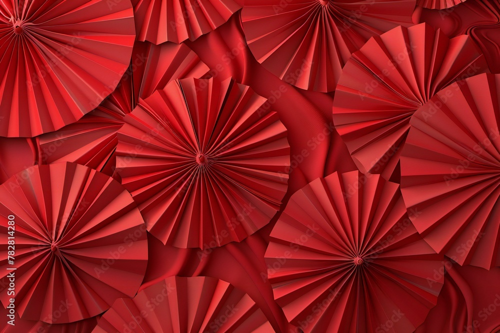 Red origami paper fans,  Abstract background
