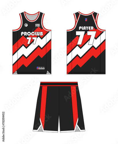 Basketball jersey template design, basketball uniform mockup design, vector sublimation sports apparel design, jersey basketball ideas. Vector design. photo