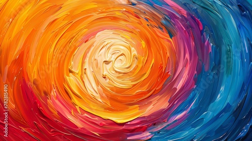 Vivid swirls of orange and blue paint representing a dynamic abstract art 