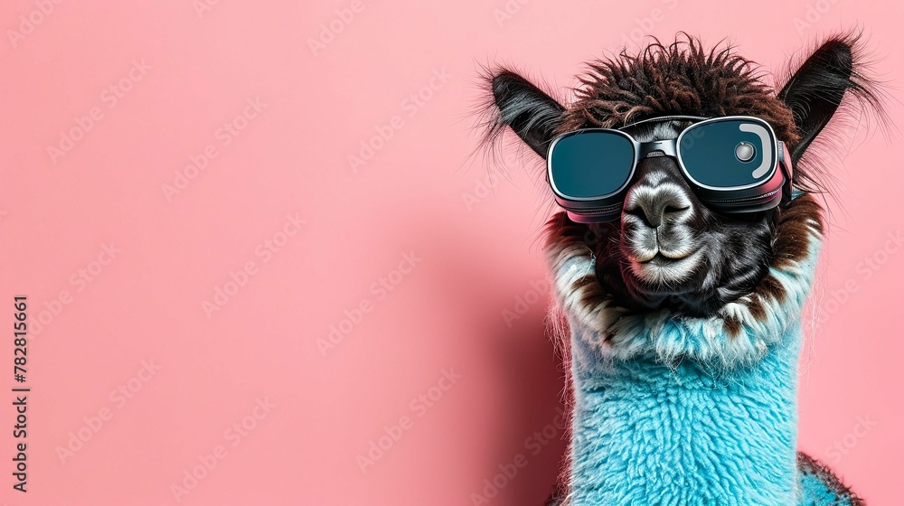 alpaca with vision virtual reality sunglass solid background
