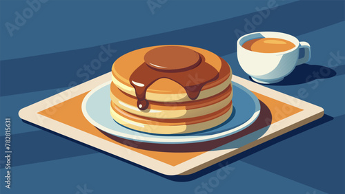 A stack of fluffy pancakes drizzled with a homemade coffee syrup adding a sweet and bold taste to the breakfast dish.