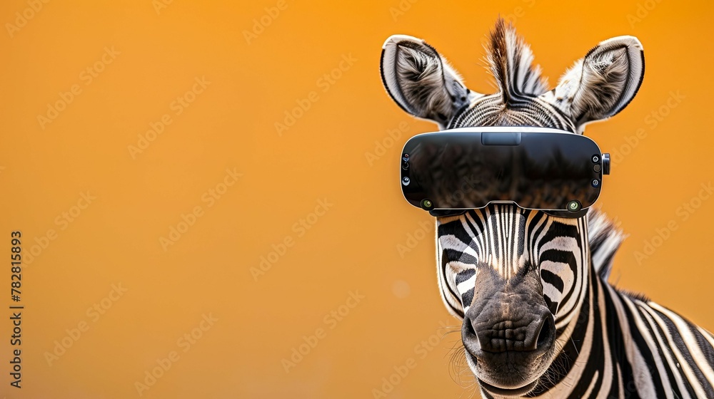 Naklejka premium zebra with vision virtual reality sunglass solid background
