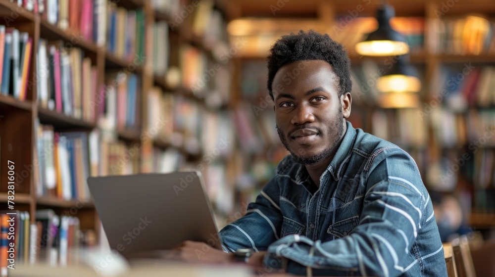 Individual Pursuing Educational Goals Through Modern Online Approach in Cozy Library Setting Individual Pursuing Educational Goals Through Modern Online Approach in Cozy Library Setting