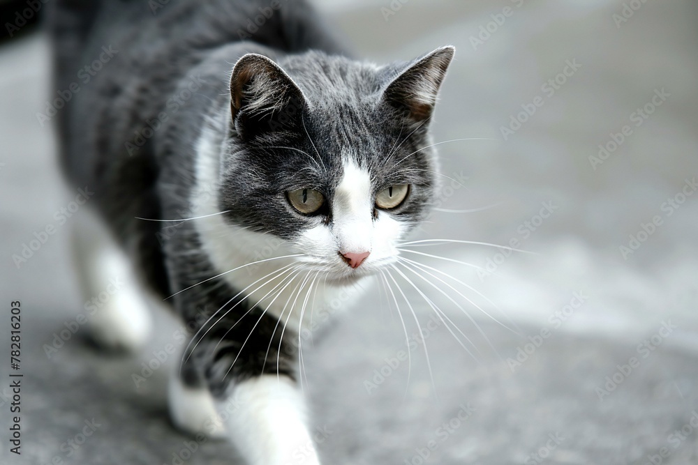 Cute cat on the street, closeup of photo with selective focus