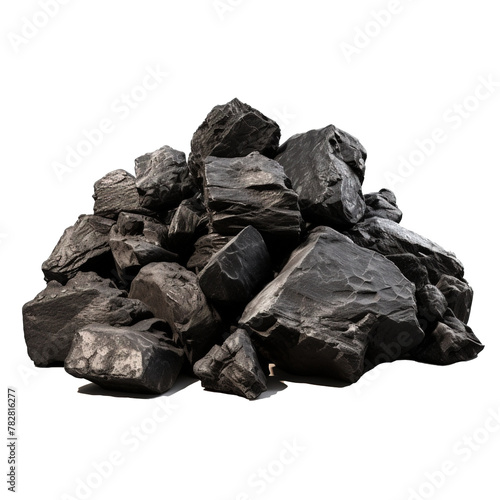 close up on heavy rock black Stone texture on transparent PNG, isolated