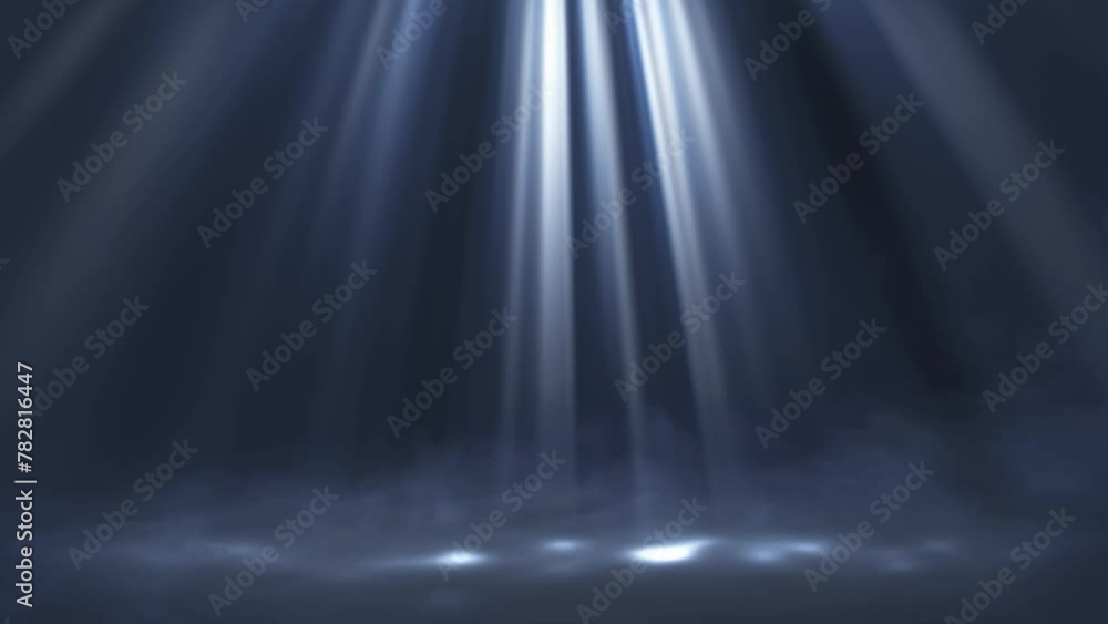 Abstract light ray stage animation with floor lights and smoke, concept, ideas, 4k