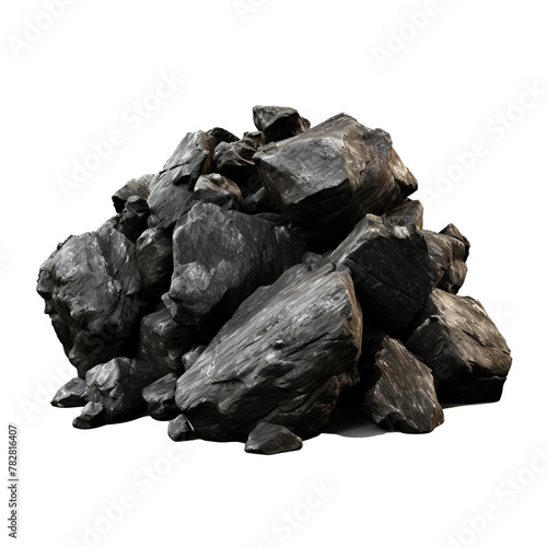 close up on heavy rock black Stone texture on transparent PNG, isolated