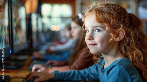 Wallpaper Mural Young Girl Engrossed in Educational Computer Game Blending Fun and Learning Torontodigital.ca