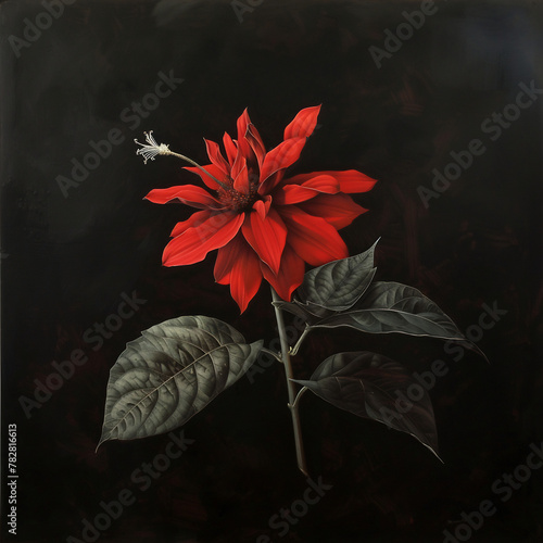 red flower on black background