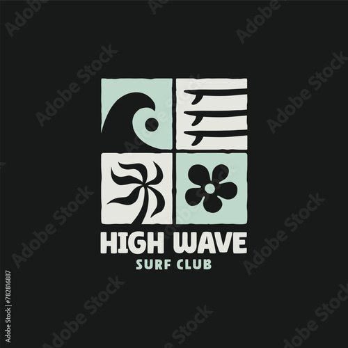 Vintage surf logo design template for surf club, surf shop, surf merch.