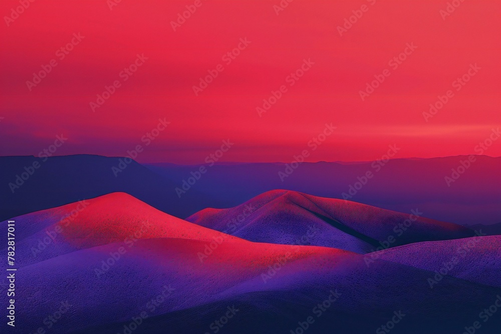 Landscape with mountains and red sky at sunset