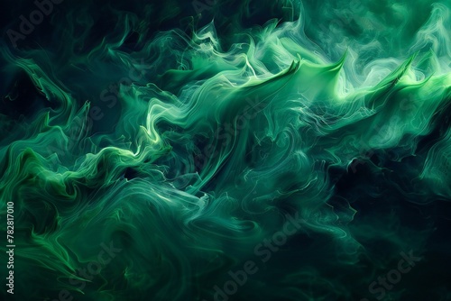 Abstract background of acrylic paint in green and black colors, Fantasy fractal texture