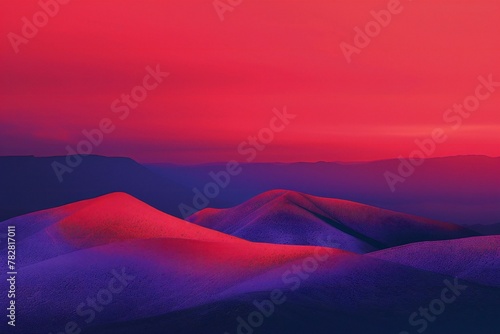 Landscape with mountains and red sky at sunset