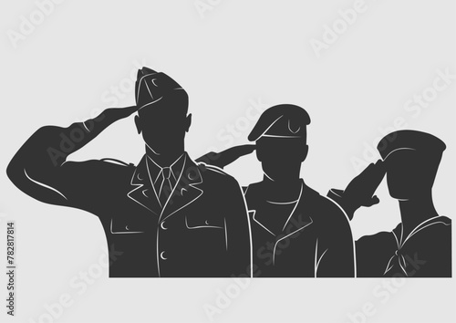 Soldiers, officers saluting silhouette. Vector illustration	