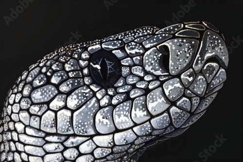 Close-up image of a snake head on a black background photo