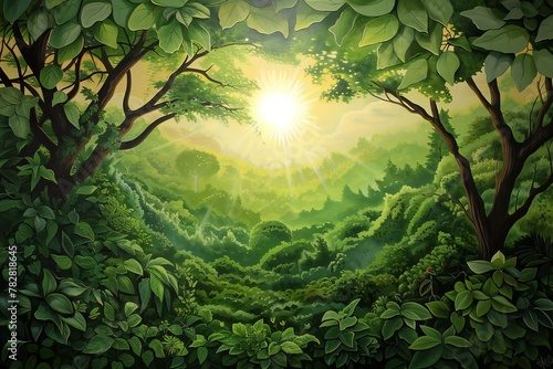 Green nature background with forest and sunlight,  Eps10  illustration #782818645