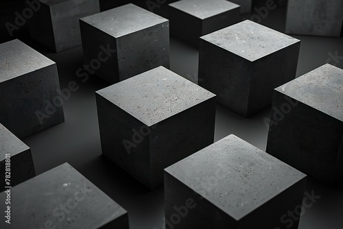 Abstract black and white background with concrete cubes, render illustration