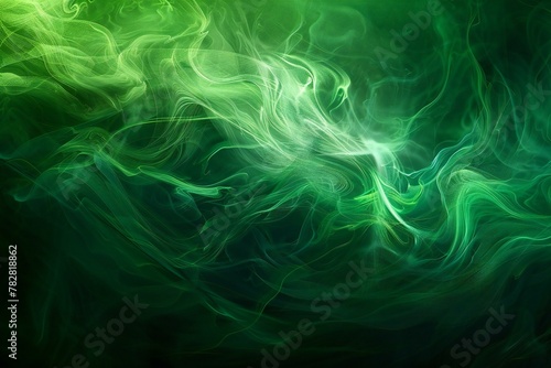 Abstract green smoke on black background, Fantasy fractal texture, Digital art, rendering