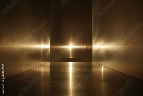 Abstract image of a dark room with lights and reflections on the floor