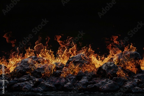 Fire flames on black background,  Abstract nature background with copy space #782819007