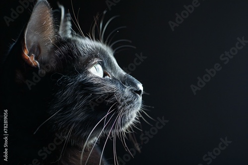 Portrait of a black cat on a black background, Close-up