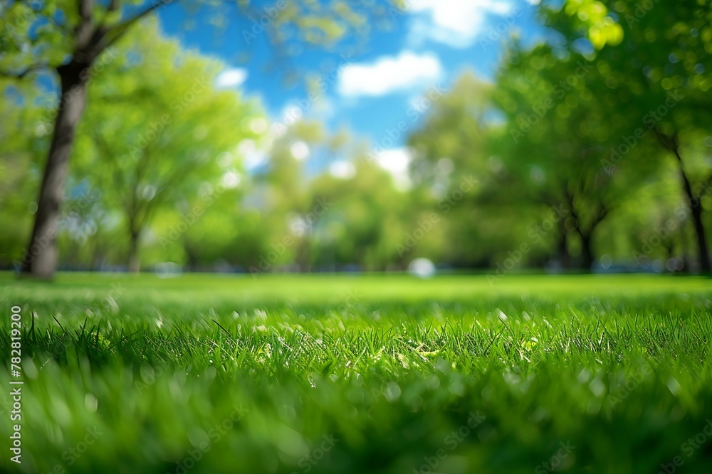 Green grass in the park with bokeh background, selective focus