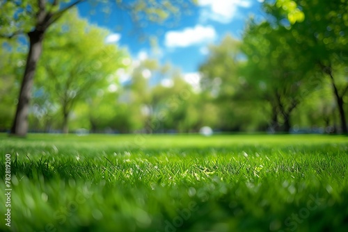 Green grass in the park with bokeh background, selective focus