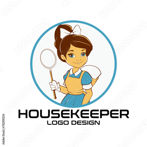 Housekeeper Cartoon Vector Logo Design photo