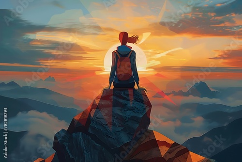 Woman on top of the mountain, Hand-painting