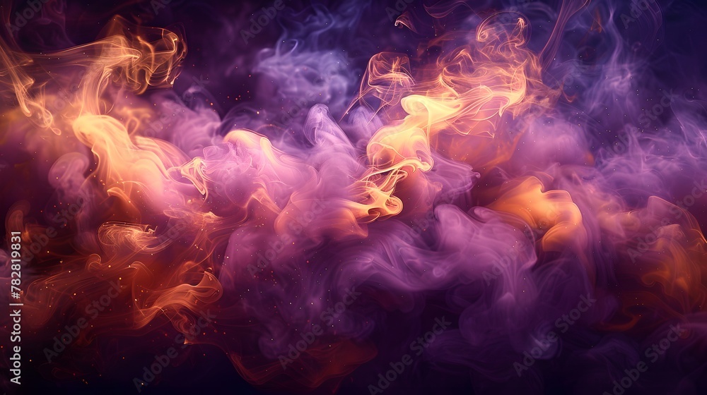 abstract black fire texture on a dark purple and yellow background	