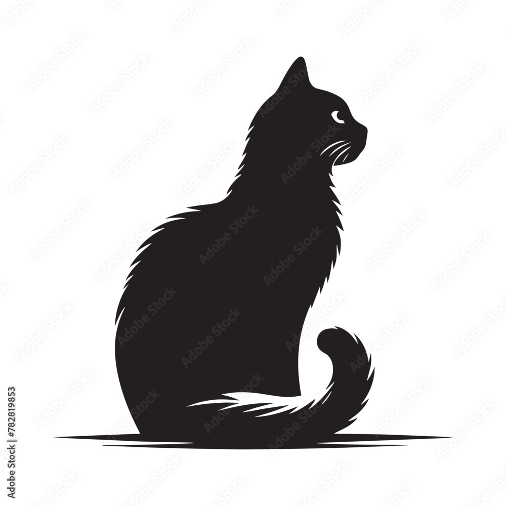 A Cat Silhouette Vector Art Illustration. Black and White Cat with White Background. A Cat Silhouette Vector Art Illustration. Black and White Cat with White Background.