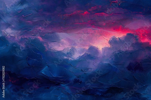 Abstract background, oil painting on canvas, blue and purple colors