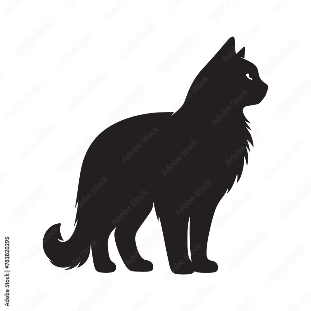 A Cat Silhouette Vector Art Illustration. Black and White Cat with White Background.